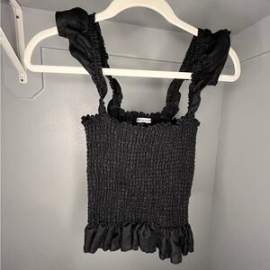 Reformation Black Smocked Ruffled Tank Top